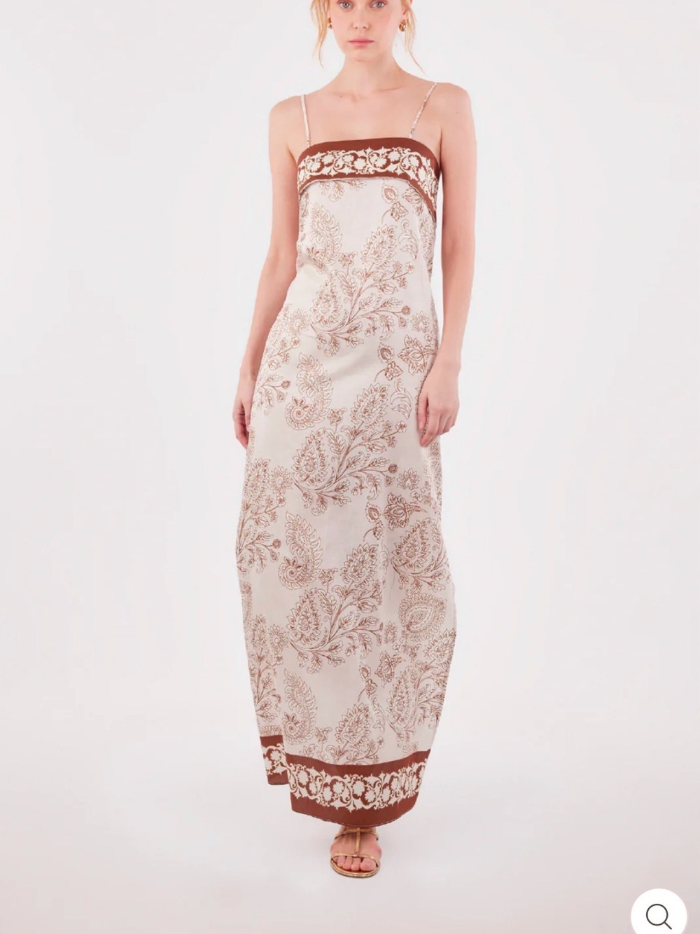 Ivory and Brown Paisley Slip Maxi Dress